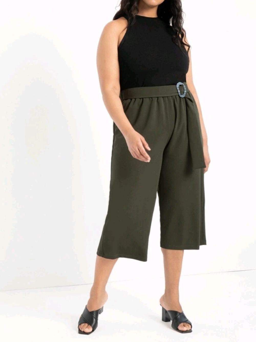 ELOQUII Women's High-Rise Wide-Leg Crop Pants with Belt Sz 14-16